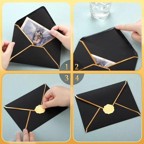 Miniatura 3 de 50 sobres A7, sobres para tarjetas de 5 x 7, sobres con solapa en V y borde dorado para tarjetas de invitación de boda, graduación, baby shower