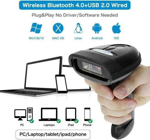 Miniatura 3 de NETUM Escáner de código de barras Bluetooth, compatible con función inalámbrica y Bluetooth de 2.4G y conexión con cable, conecta teléfono
