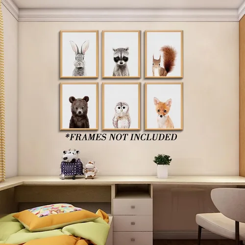 Miniatura 4 de Decoración de safari en la selva, bonito arte de pared de animales, decoración de dormitorio de bebé (8 x 10 pulgadas, sin marco) (bosque)