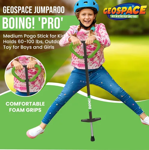 Miniatura 7 de Geospace Jumparoo Boing! Palo Pogo mediano 'PRO' para niños, soporta 60 a 100 libras, juguete al aire libre para niños y niñas, juego activo