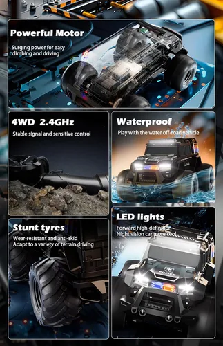 Miniatura 2 de Coche de control remoto anfibio impermeable, Monster RC Cars 4WD todo terreno, vehículos de acrobacias, juguetes con luces LED de 2.4 GHz para niños