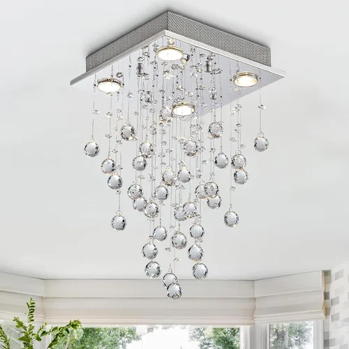 Miniatura 9 de Bestier - Candelabro dorado moderno de cristal cuadrado con gotas de lluvia, iluminación pareja para montaje; lámpara LED colgante con montaje