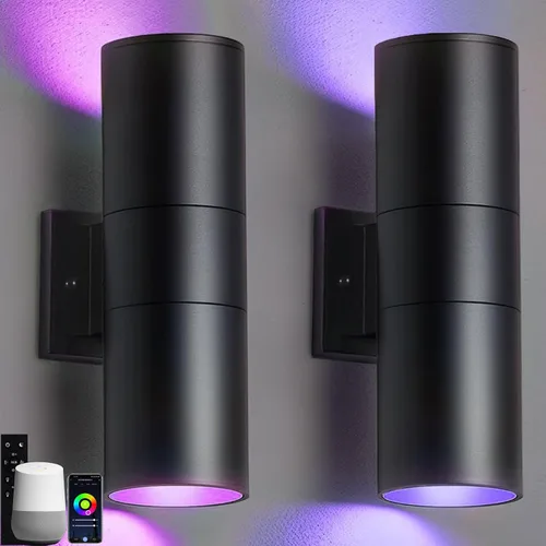 Miniatura 12 de wowlite Luces modernas de pared para exteriores, luces arriba y abajo, aplique cilíndrico de montaje en pared, negro mate, luces exteriores paquete
