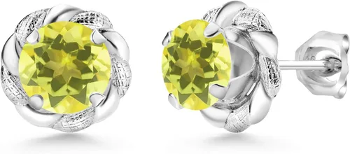 Miniatura 430 de Gem Stone King Aretes de plata de ley 925 de 0.236 in con piedra natal redonda para mujer
