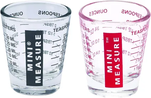 Miniatura 12 de Kolder Medida Mini de Vidrio Pesado, 20 Mediciones Incrementales Vaso de Chupito Medidor Multiusos para Líquido y Seco, Negro, Juego de 2
