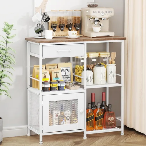 Miniatura 14 de SWTYMIKI Gabinete de barra de café para el hogar, estación de soporte de café de granja, gabinete de almacenamiento multiusos con pies ajustables