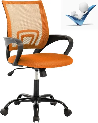 Miniatura 12 de Silla de oficina ergonómica de malla con respaldo medio, soporte lumbar, ajustable, giratoria, enrollable, silla de escritorio rosa con brazos