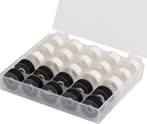 Miniatura 7 de Simthread 25 piezas de colores surtidos tamaño A clase 15 (SA156) 60WT bobinas preenrolladas hilo con caja de plástico transparente compatible