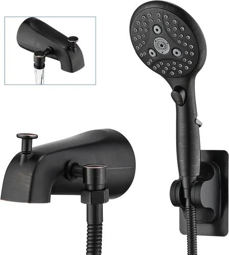 PROOX Grifo de bañera de metal con rociador de bronce aceitado, 6 ajustes de ducha de mano con interruptor de pausa de encendido/apagado, grifo de