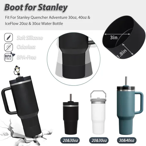Miniatura 4 de Stanley Set de accesorios para taza: tapa de silicona a prueba de derrames, tapa con pajita, protector de silicona para vaso de 40 oz y 30 oz (NEGRO)