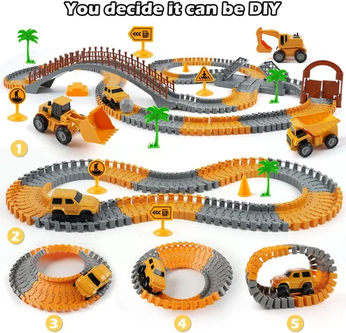 Miniatura 4 de Juego de Pista de Carreras de Construcción para Niños - Juguetes de Ingeniería Flexibles con 2 Autos Eléctricos, Regalo de Cumpleaños para Niños