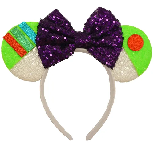ZHENNAN Diademas con orejas de ratón para mujeres y niñas, con purpurina, color morado, lindo Buzz Lightyear, cintas para el pelo de Disneyland Toy