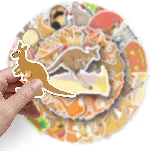 Miniatura 4 de Lindas calcomanías de vinilo de canguro, 50 calcomanías impermeables de animales ilustrados para portátiles, álbumes de recortes, diarios