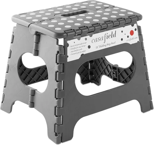 Miniatura 12 de Casafield Taburete plegable de 9 pulgadas con asa, negro, portátil, plegable, pequeño taburete de plástico para niños y adultos, uso en la cocina