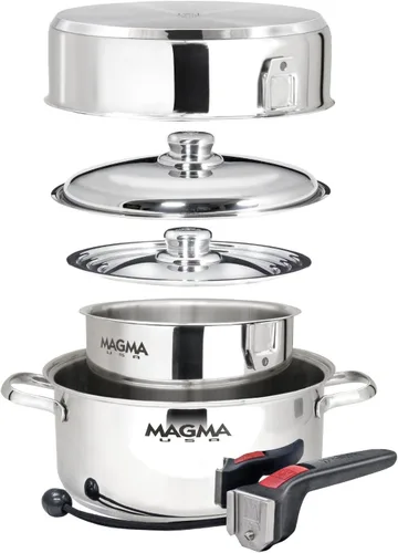 Miniatura 10 de Magma Juego de utensilios de cocina gourmet de acero inoxidable de 10 piezas con cerámica antiadherente, compatible con inducción, apto para horno