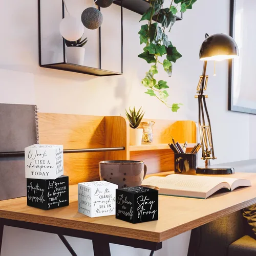 Miniatura 6 de Pinkunn 4 piezas inspiradoras de decoración de escritorio, regalo para hombres y mujeres, mini letreros inspiradores de madera para decoración