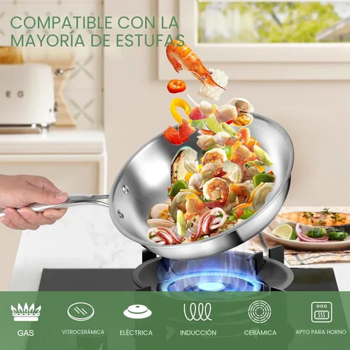 Miniatura 7 de Juego de utensilios de cocina de acero inoxidable de 3 capas de 11 piezas con tapas, ollas y sartenes, no tóxico, inducción, horno, apto