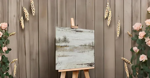 Miniatura 7 de Yihui Arts Arte de pared del paisaje del lago - Pintura rústica de granja en lienzo con árbol texturizado y acentos de lámina dorada