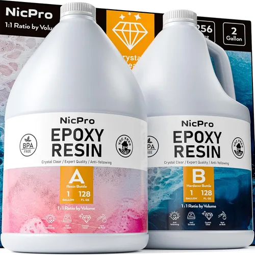 Miniatura 8 de Nicpro Kit de resina epoxi transparente de 1 galón, sin amarillamiento y sin burbujas, resina segura para alimentos para revestimiento y fundición