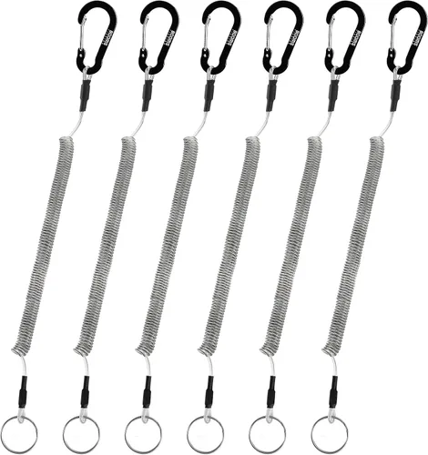 Miniatura 10 de Booms Fishing T4 cordón o cuerda de seguridad en espiral, Cuerda de alambre de acero interior con langosta, se expande hasta 59 pulgadas. 6PCS