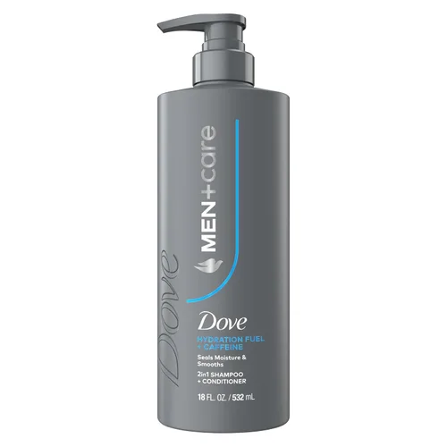 Dove Men+Care Champú 1 ct Combustible de hidratación para sellar la humedad y el cabello suave, con cafeína, 18 onzas líquidas
