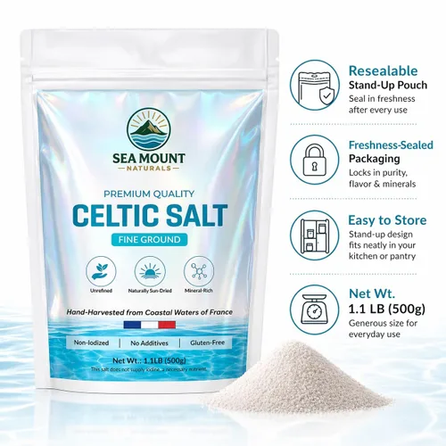 Miniatura 4 de Sal celta fina molida, 1.1 lb (18oz) Rica en 82 minerales esenciales I Sal marina francesa sin refinar sal mineral orgánica I 100% natural
