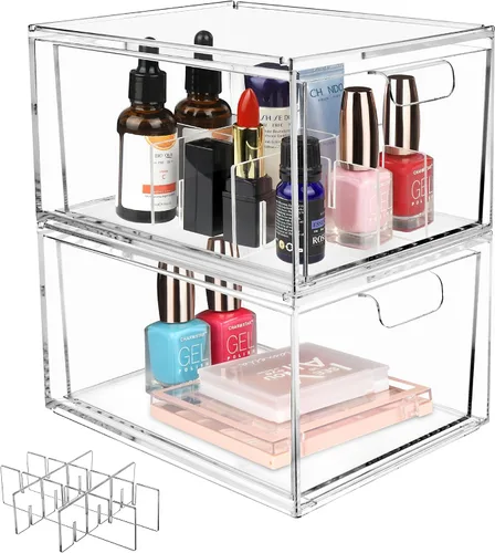 Yes!Fresh Organizador de cajones, organizador de escritorio apilable con particiones interiores extraíbles para organización y almacenamiento de
