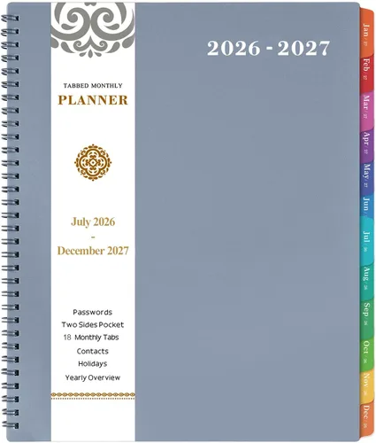 Miniatura 16 de Agenda mensual 2026 - Agenda 2026, agenda de enero 2026 a diciembre 2026, calendario mensual de 12 meses con pestañas y bolsillo, etiquetas