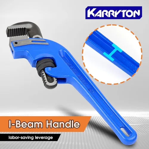 Miniatura 5 de Llave de tubo de extremo KARRYTON de 8 pulgadas, mordaza ajustable de 1.5"/38mm, mango desviado de hierro fundido, llave de plomería perfecta