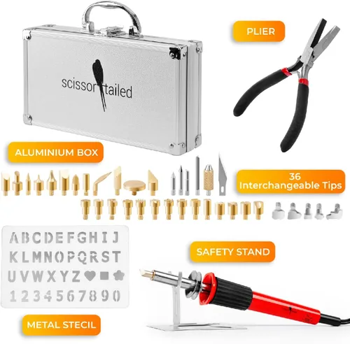 Miniatura 2 de Scissor-Tailed Kit de quemado de madera de alta calidad, 43 piezas, bolígrafo de temperatura ajustable con 36 puntas y accesorios, todo en un