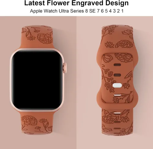Miniatura 3 de Paquete de 3 correas de silicona grabadas florales compatibles con Apple Watch Band de 1.496 pulgadas, 1.575 pulgadas, 1.614 pulgadas, 1.654