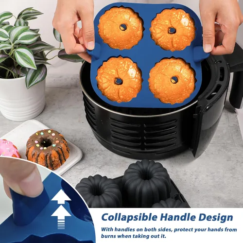 Miniatura 6 de Webake Sartén de silicona para hornear para hornear, moldes de tubo estriado antiadherentes sin BPA, 4 cavidades, juego de 2
