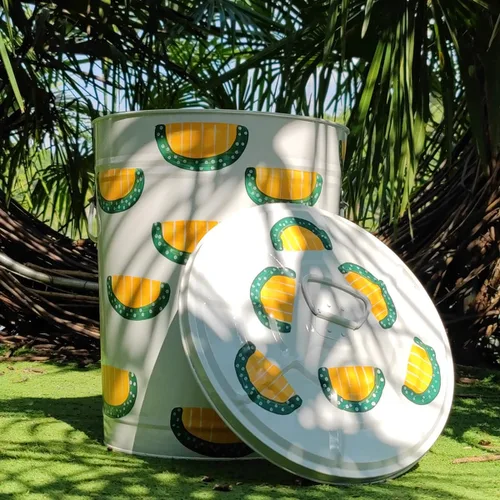 Miniatura 4 de Bote de basura de metal pintado a mano con tapa, contenedor de reciclaje, organización de almacenamiento, cubo de basura grande decorativo, cubo