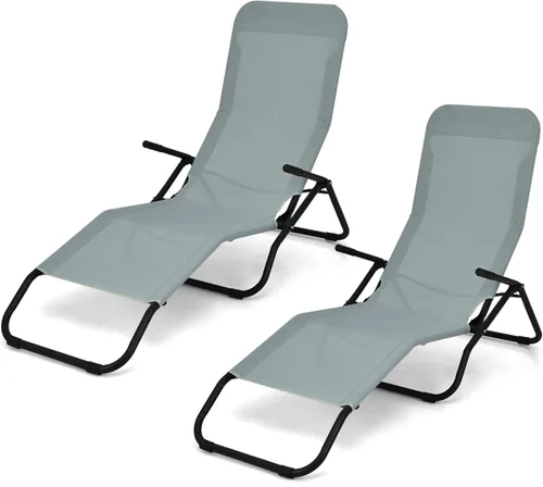 Giantex Juego de 2 tumbonas para patio, sillas de jardín plegables y apilables con diseño mecedor, tumbona de bronceado ligera y portátil para