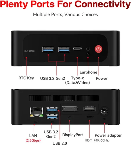 Miniatura 9 de Beelink Mini PC SER5 PRO, AMD Ryzen 5 5625U hasta 4.3GHz 6C/12T, 16GB RAM 500GB SSD, DP+ HDMI+ Pantalla triple tipo C, LAN 2.5G, WiFi 6 BT5.2, W-11
