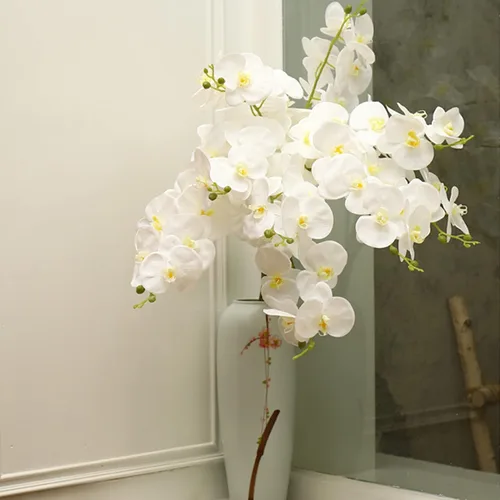 Miniatura 4 de FagusHome Flores artificiales de Phalaenopsis de 32 pulgadas, 5 piezas de orquídeas artificiales para decoración del hogar