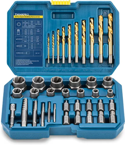 Juego de 39 piezas de extractor de pernos y kit de brocas, extractores de tornillos de splines múltiples, juego de zócalos de extracción fácil para