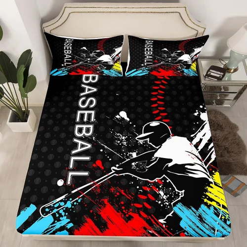 Erosebridal Sábana bajera ajustable de béisbol tamaño individual, juego de cama de juegos deportivos para niños, niñas, adolescentes y adultos,