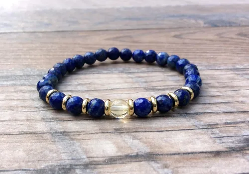 Miniatura 6 de Pulsera de lapislázuli con citrino focal, chakra plexo solar, piedra natal de noviembre