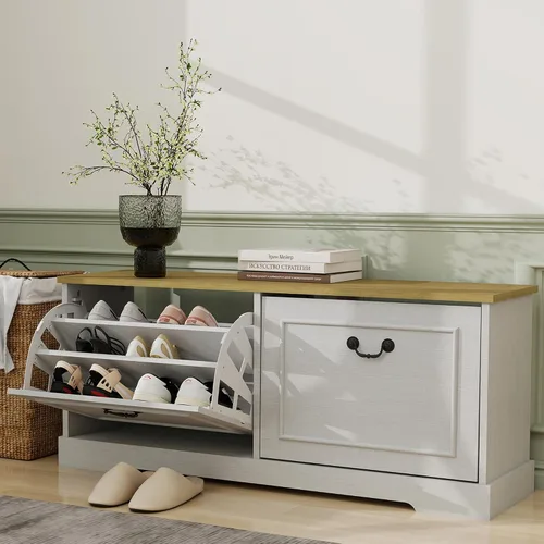 Miniatura 9 de RASOO Zapatero con cajón abatible para niños, organizador de zapatos de 3 niveles con 2 estantes ajustables, banco oculto para zapatos que ahorra