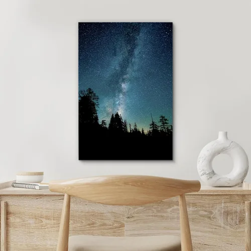 Miniatura 4 de SIGNFORD - Cuadro en lienzo para pared, silueta de bosque con estrellas azul marino y verde azulado, naturaleza, fotografía, realismo, decoración