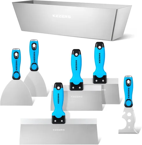 KEZERS Kit de herramientas manuales para paneles de yeso, 7 piezas de 3, 4, 5, 6, 8 y 12 pulgadas, cuchillo de acero inoxidable para paneles de yeso