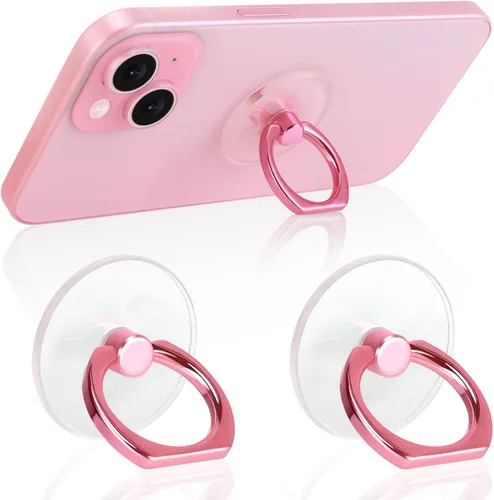 Rosa Jsoerpay Soporte de Anillo para Teléfono Transparente de 2 Piezas, Soporte de Anillo para Teléfono con Rotación de 360° y Soporte de Dedo, rosa