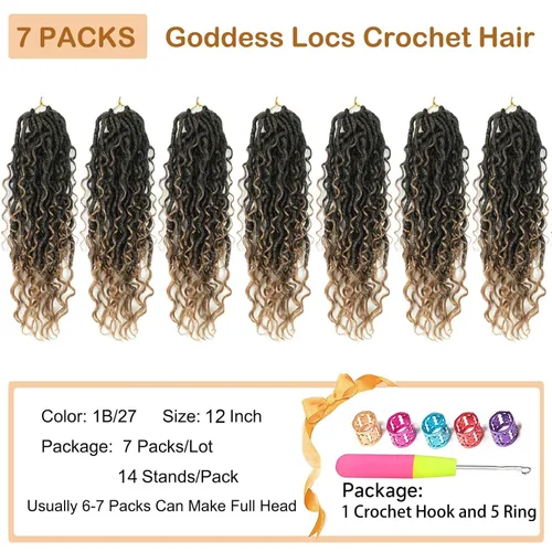 Miniatura 2 de Goddess Locs - Cabello de ganchillo de 12 pulgadas, 7 paquetes de rastas cortas de pelo sintético de ganchillo suave, trenzas de ganchillo
