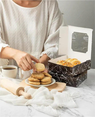 Miniatura 7 de Paquete de 20 cajas de panadería con ventana pequeñas de 6 x 6 x 2 pulgadas para galletas, dulces, pasteles, brownie, pastel de gasa, tarta, tarta