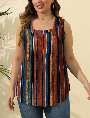 Miniatura 135 de Saloogoe - Camisetas sin mangas veraniegas para mujeres, plisadas con cuello cuadrado y dobladillo curvado, blusas de ajuste holgado con movimiento