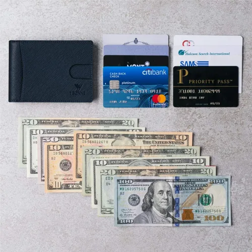 Miniatura 5 de Cartera plegable de bloqueo RFID compacta funcional para hombres, hecha del cuero genuino más fino