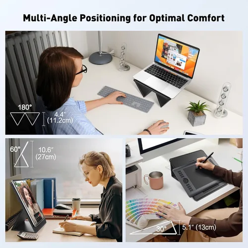 Miniatura 3 de AboveTEK Soporte ergonómico para laptop y tablet para escritorio, elevador plegable portátil, soporte de viaje de ángulo ajustable para MacBook Negro
