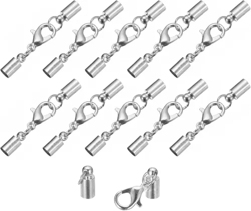 Miniatura 37 de uxcell Juego de 10 tapas de cuero de 0.315 in con cierres de pinza de langosta, terminadores de barril para hacer pulseras de cuero, tono bronce