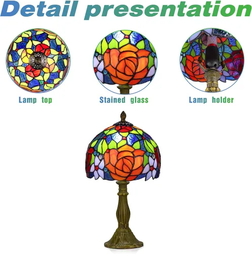 Miniatura 4 de Tiffany Style Lamp Rose Flower Lámpara de mesa de vidrieras rosa roja 8 x 8 x 14 pulgadas lámpara de escritorio de oficina en casa luces decorar